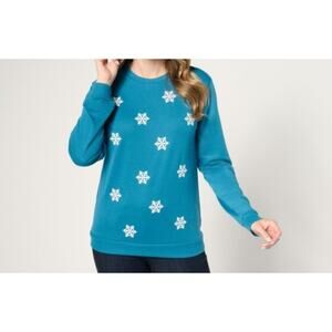 MUK LUKS Teal Snowflake Size XXX Large Terry Sweatshirt A678314 NWT Fun Festive